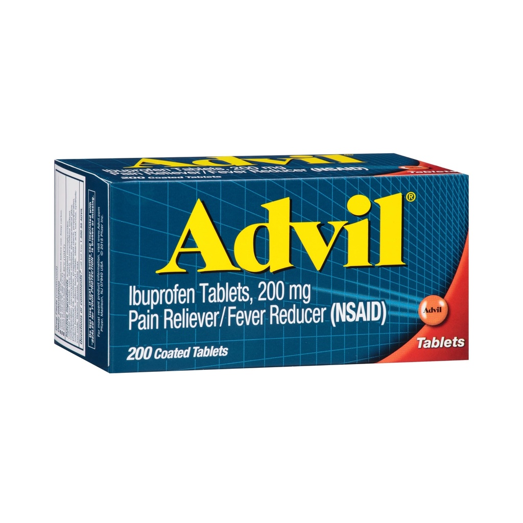 Advil Pain Reliever and Fever Reducer, Pain Relief Medicine with Ibuprofen 200mg for Head, Backhead, Menstrual Pain and Joint Pain Relief - 200 Coated Tablety