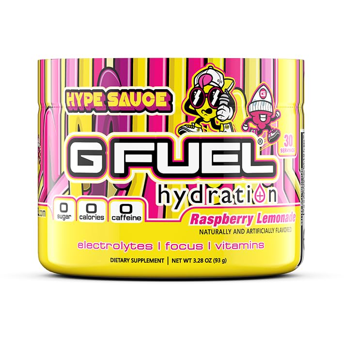 G Fuel Hype Sauce Supreme Hydration, Electrolyte Powder Mix for Energy & Focus, Cukr a kofein Volný dodatek s esenciální vitamíny & Minerály, Malina Lemonáda Flavor, 3.3 oz - 30 Služeb