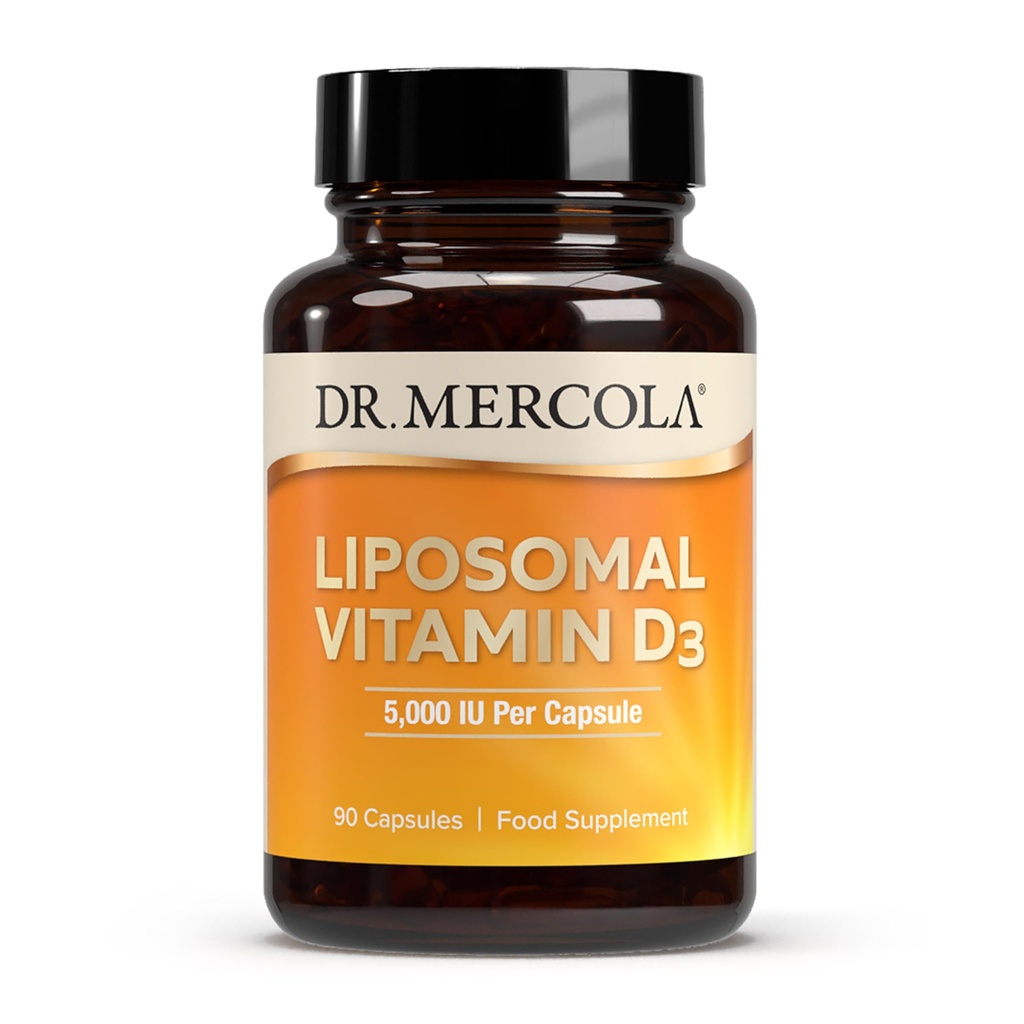 Dr. Mercola Liposomal Vitamin D3 - Podporuje srdce, kosti a imunitní zdraví - 5000 IU per Serving - Non- GMO, Soy Free & gluten Free - 90 Kapsle (90 Služeb)