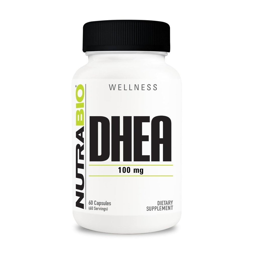 NutraBio DHEA doplněk - pro muže a ženy - DHEA (100 mg) 60 Kapsle