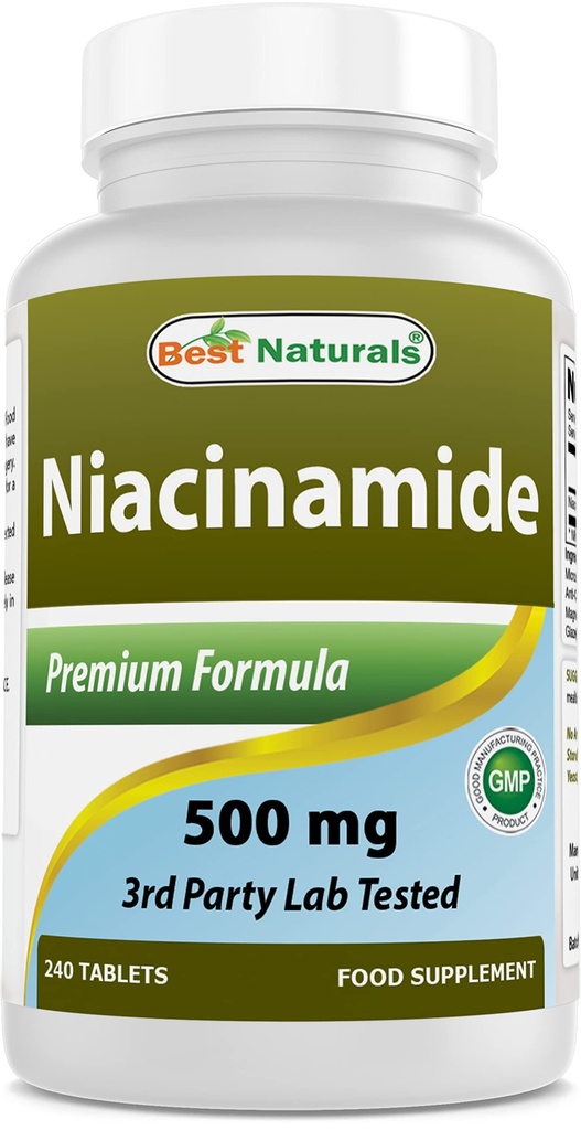 Nejlepší Naturals Niacinamid 500mg 240 tablet (Vhodné pro vegetariány) - Non- Flushing Forma Niacinu (Vitamin B3)