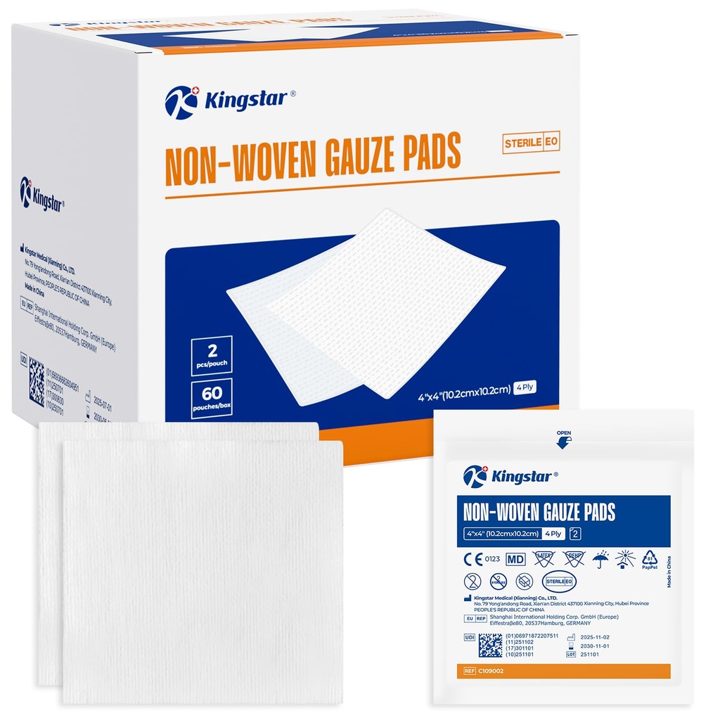 Kingstar Sterilní Nontween Gázové Pady, 4 "x 4" Round Dressing, 60 Packs - 120 Kusy Superior Soft Sponge Pads, Vyšší Absorbent Gázy Kompresy pro trauma nebo Post- Operativní Wound Care