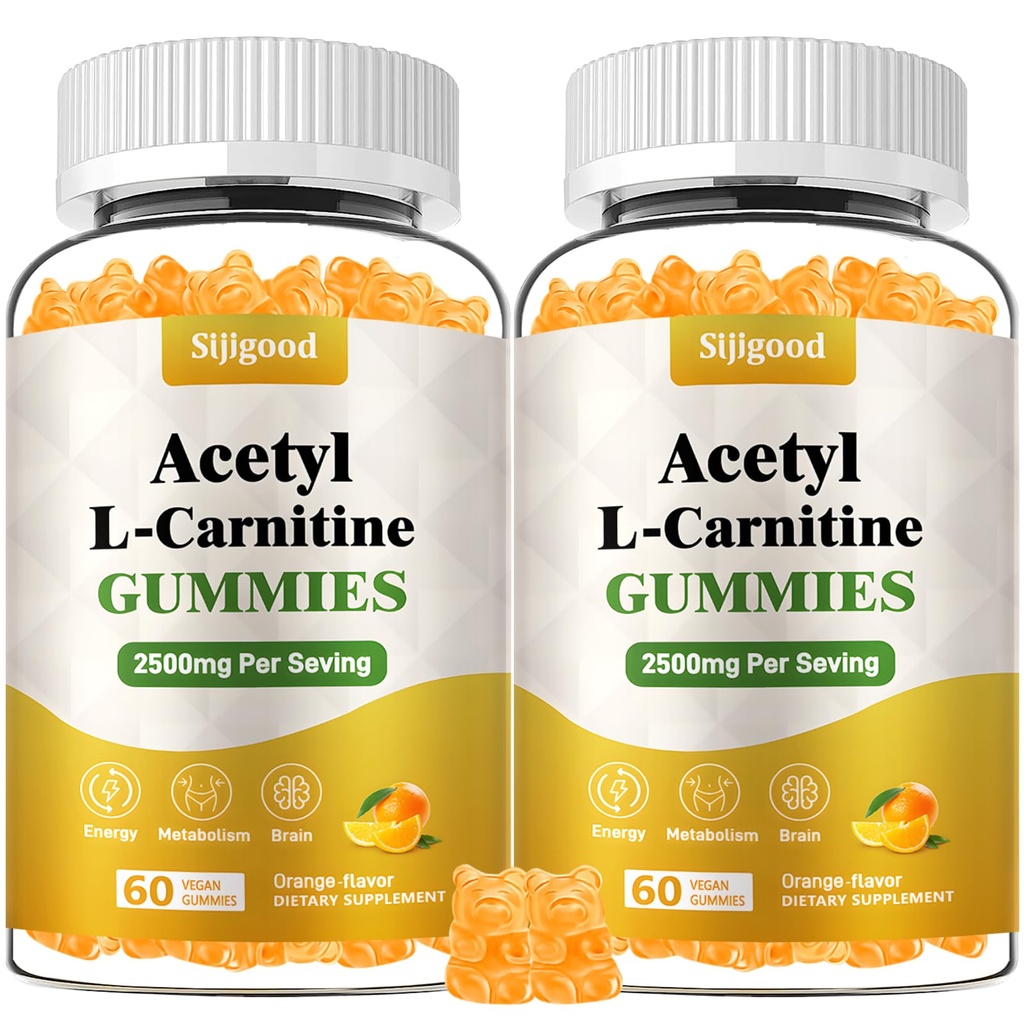 2 Pack acetyl L-karnitin dodatek, přírodní výživa dodatek pro zvýšení energie, imunita, Vegan, Orange Flavor, 120 Počet