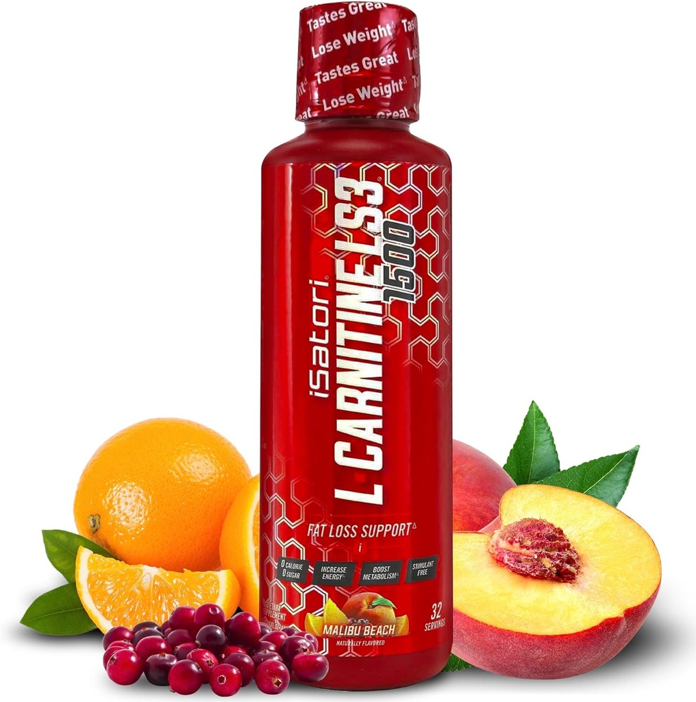 iSatori L- Carnitin LS3 1500, Triple-Blend Liquid L Carnitin dodatek, s acetyl & tartarát, stimulant Free Energy, nízká kalorie, cukr nebo gluten, Keto- Friendly, Malibu Beach Flavor (32 Služeb)