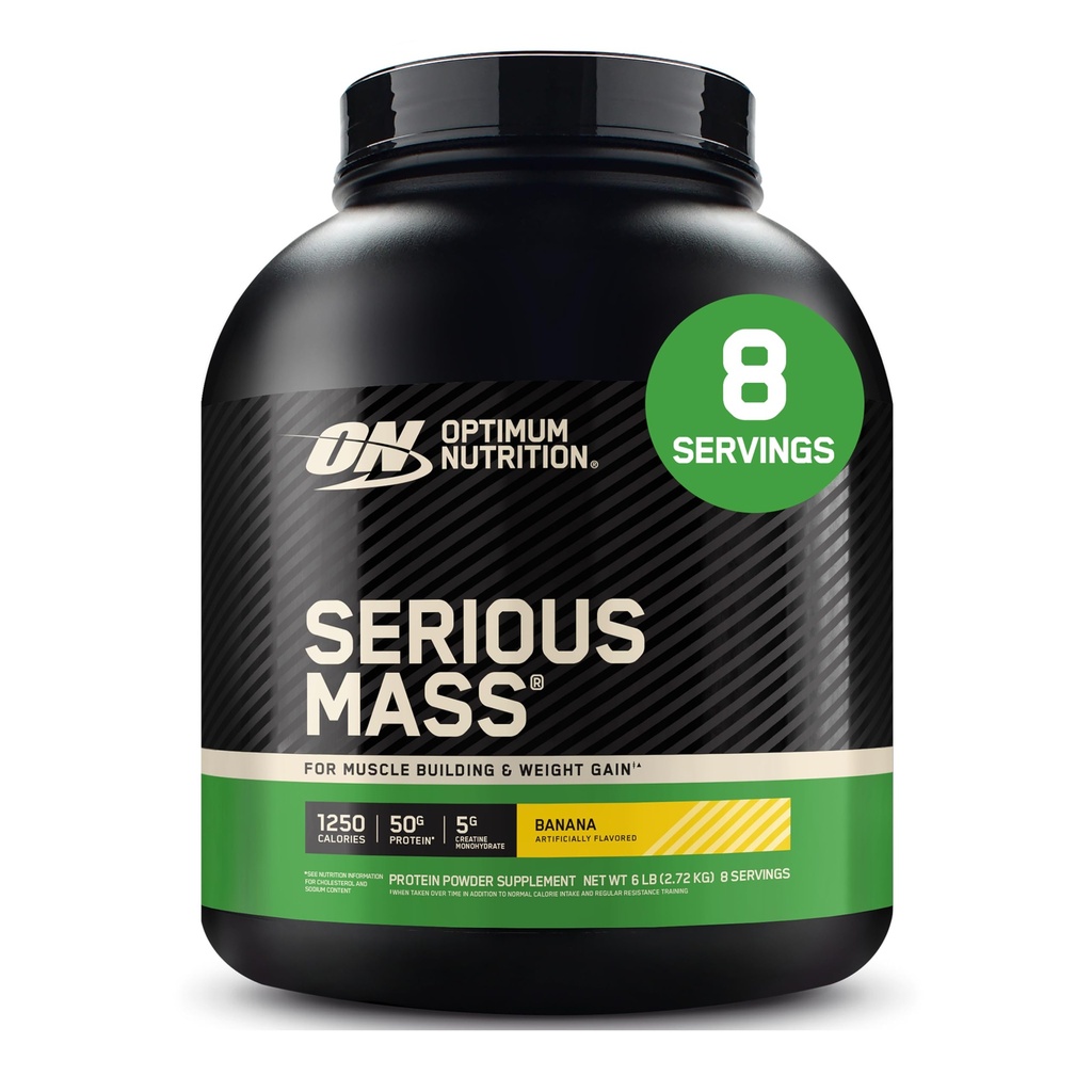 Optimum Nutrition serious Mass, Weiner Gainer Protein Powder, Mass Gainer, Vitamin C a zink pro imunitní podporu, Creatine, Banana, 6 liber (Balení květen Vary)
