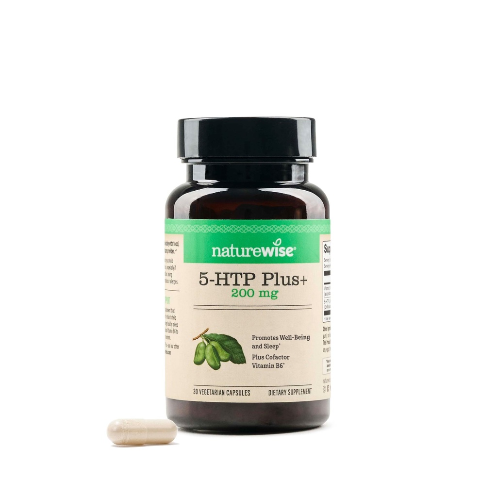 NatureWise 5-HTP 200mg dodatek z Griffonia Seeds s Cofactor Vitamin B6 - Podpora nálady a přírodní spánková pomoc pro dospělé - Zpoždění, Vegan - 30 Počet [1-Month Supply]