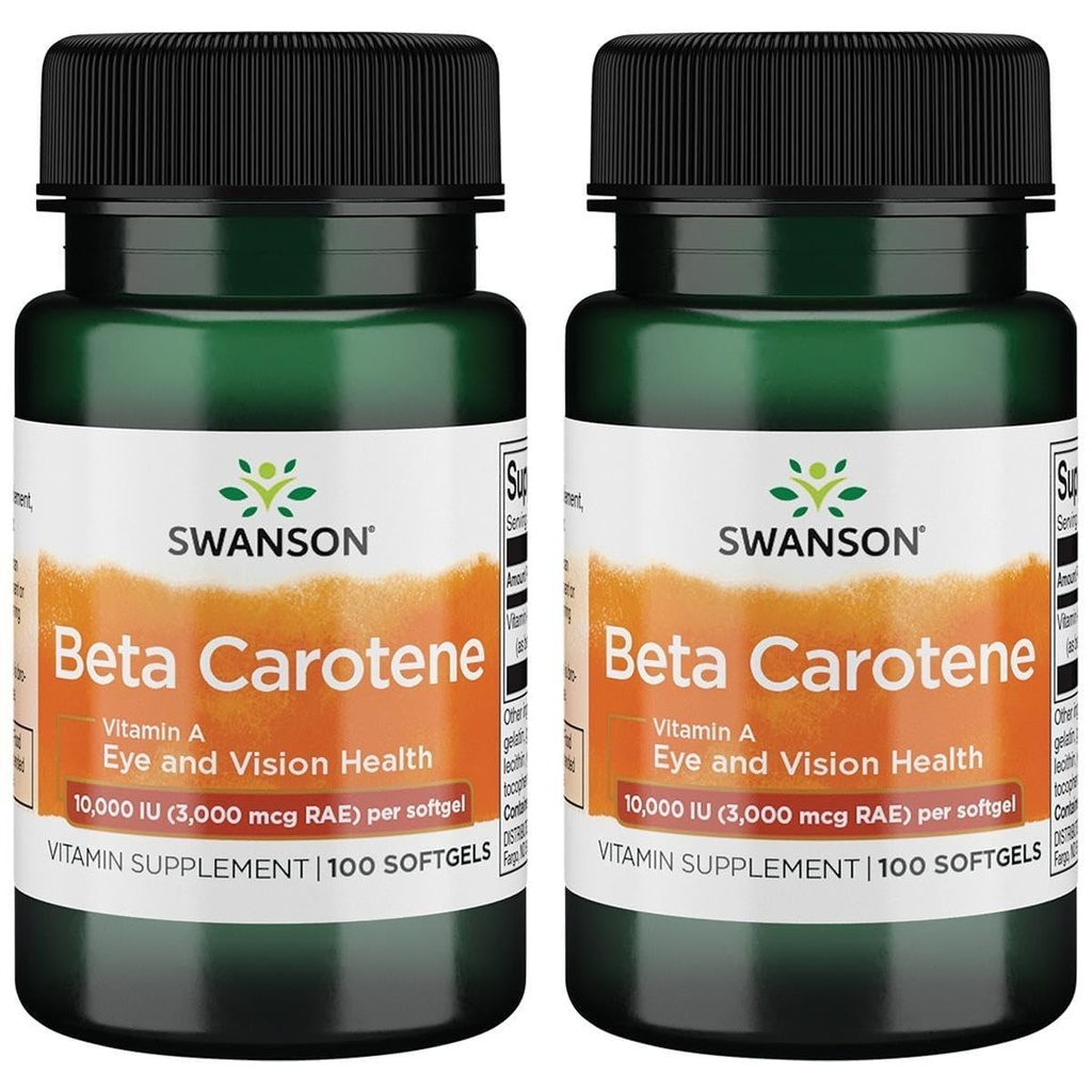Swanson Beta- karoten (vitamin A) Kožní oční imunitní systém Zdraví Antioxidant Podpora 10000 Iu (3000 mcg) 100 Softgels
