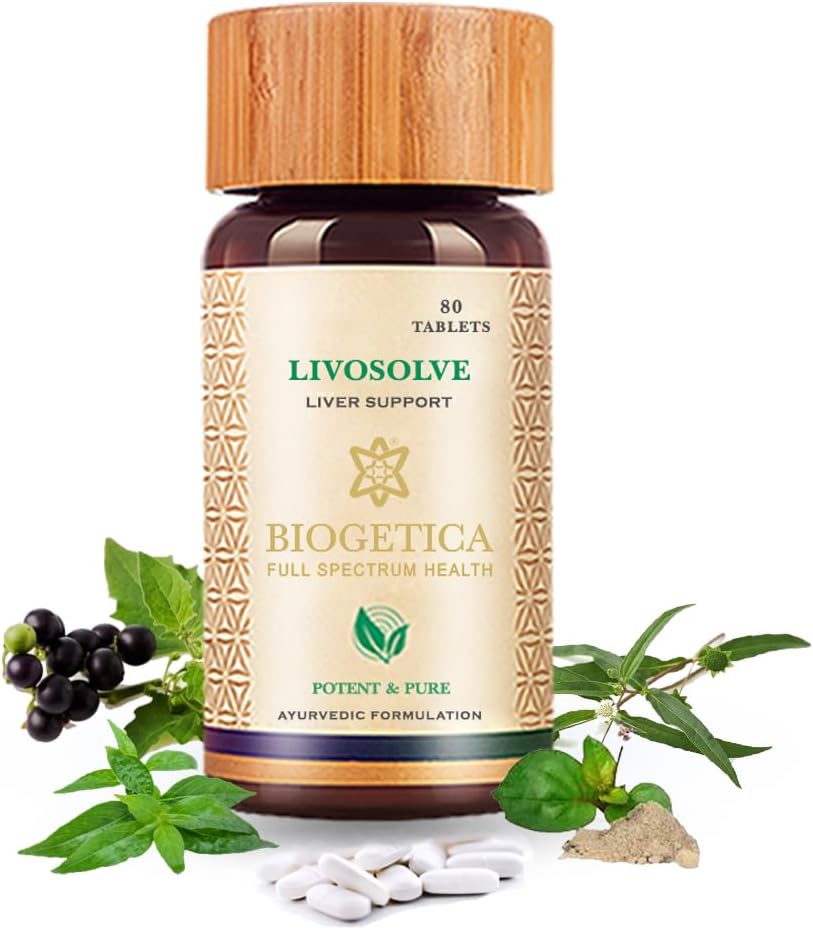 Biogetica Livosolve Bylinný doplněk pro péči o játra - Celková podpora jater, čištění a detox, chrání buňky a enzymy - 100% Vegan Non- GMO - 80 Tablety