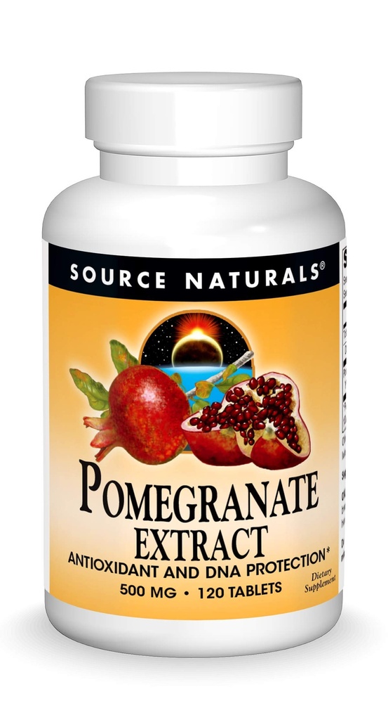 Zdroj Naturals Granátová jablka Extract 500mg Kompletní celý ovocný ellagický kyselý antioxidant a přidaný fiber - 120 tablet