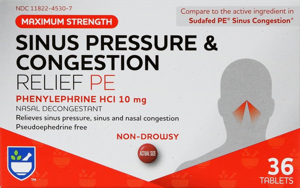 Rite Aid Sinus Pressure and Congestion Non- Drowsy Relief PE, 10mg - 36 Tablet Nasal Decongestant S124; Sinus Relief S124; Alergie Medikace Non Drowsy S124; Alergie Relief S124; Sinus Pressure Relief S124; Mucus Relief