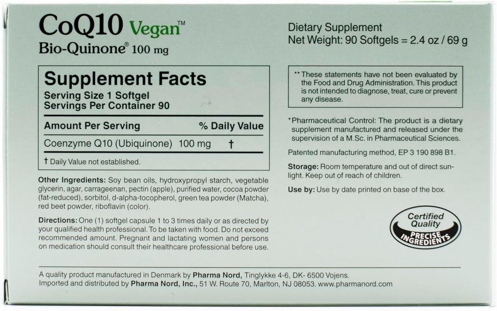 CoQ10 Vegan Bio- Quinone 100 mg, 180 Softgels credi124; Premium Plant- Based Coenzym Q10 dodatek s Non- GMO ingrediencí pro optimální zdraví cd 124; vysoká absorpční vzorec pro srdeční zdraví a výrobu energie