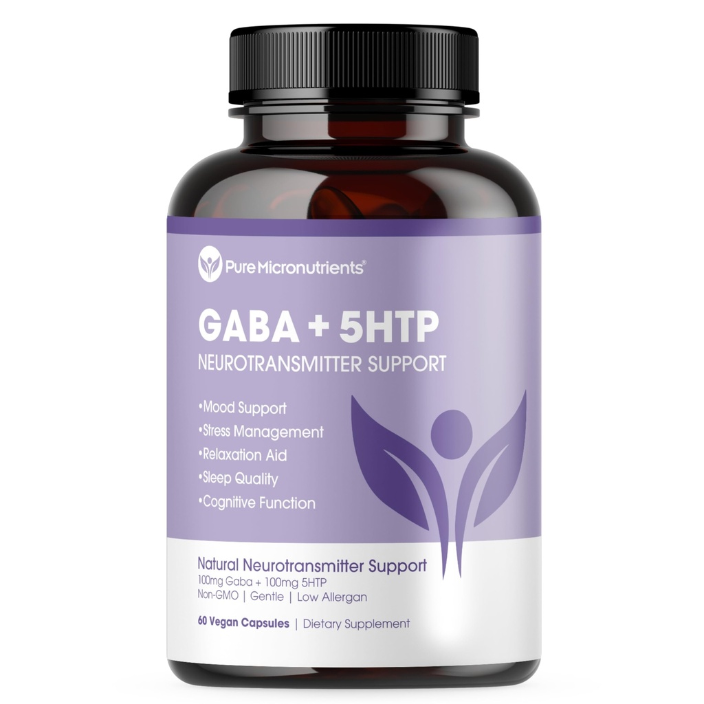 Čisté 5-HTP (5-Hydroxytryptofan) Plus doplněk GABA - pro spánek, nálady a stresové řízení - 60 Veggie Caps