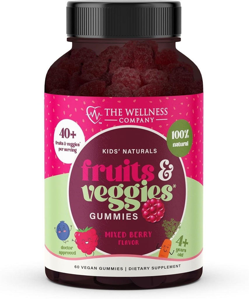 The Wellness Company Kids Naturals Fruits & Veggie Gummies - Denní výživová podpora 124ct (1 měsíční dodávka)