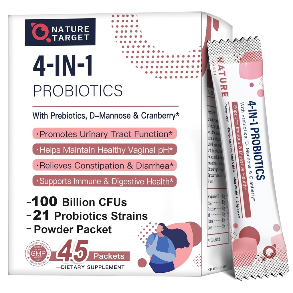 CÍLOVÉ PRObiotiky- pro ženy Prebiotics- an- Probiotics- Powder, 100- bilion- CFU 45- Day- Supply, Ženské 's - Probiotika s D- Mannose a brusinkou pro močení Tract / Gut / Digestive Health
