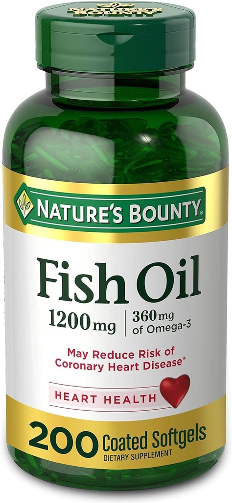 Fish Oil od přírody je Bounty, Dietní dodatek, Omega 3. Podporuje srdce zdraví, 1200 Mg, 200 Rychlé uvolnění Softgels