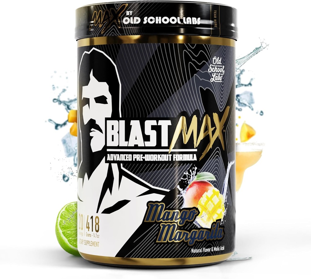 BLAST MAX - High- Stim Pre- Workout Powder - Vysoce uznávaný plně stacked Pre Workout Energy Drink pro Max Endurance, Max čerpadla, Max Focus a Max Power - Sugar- Free Mango Margarita Flavor - 418g