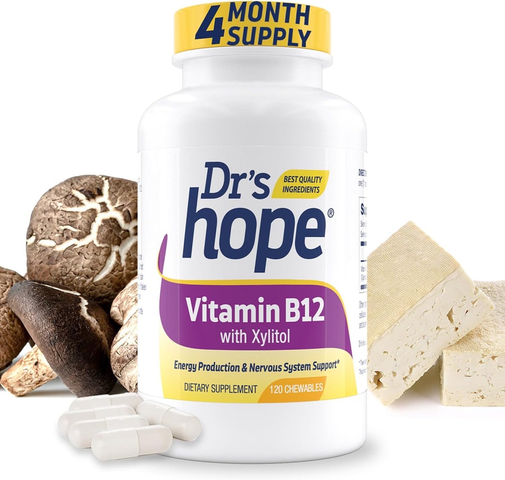 Vitamin B12 1000 Mcg, B12 Vitamíny 1000 Mcg Nápověda ke zvýšení metabolismu, výroby energie a podpory nervového systému, 120 žvýkací tablety - 1 tableta per Serving, Non- GMO & gluten zdarma