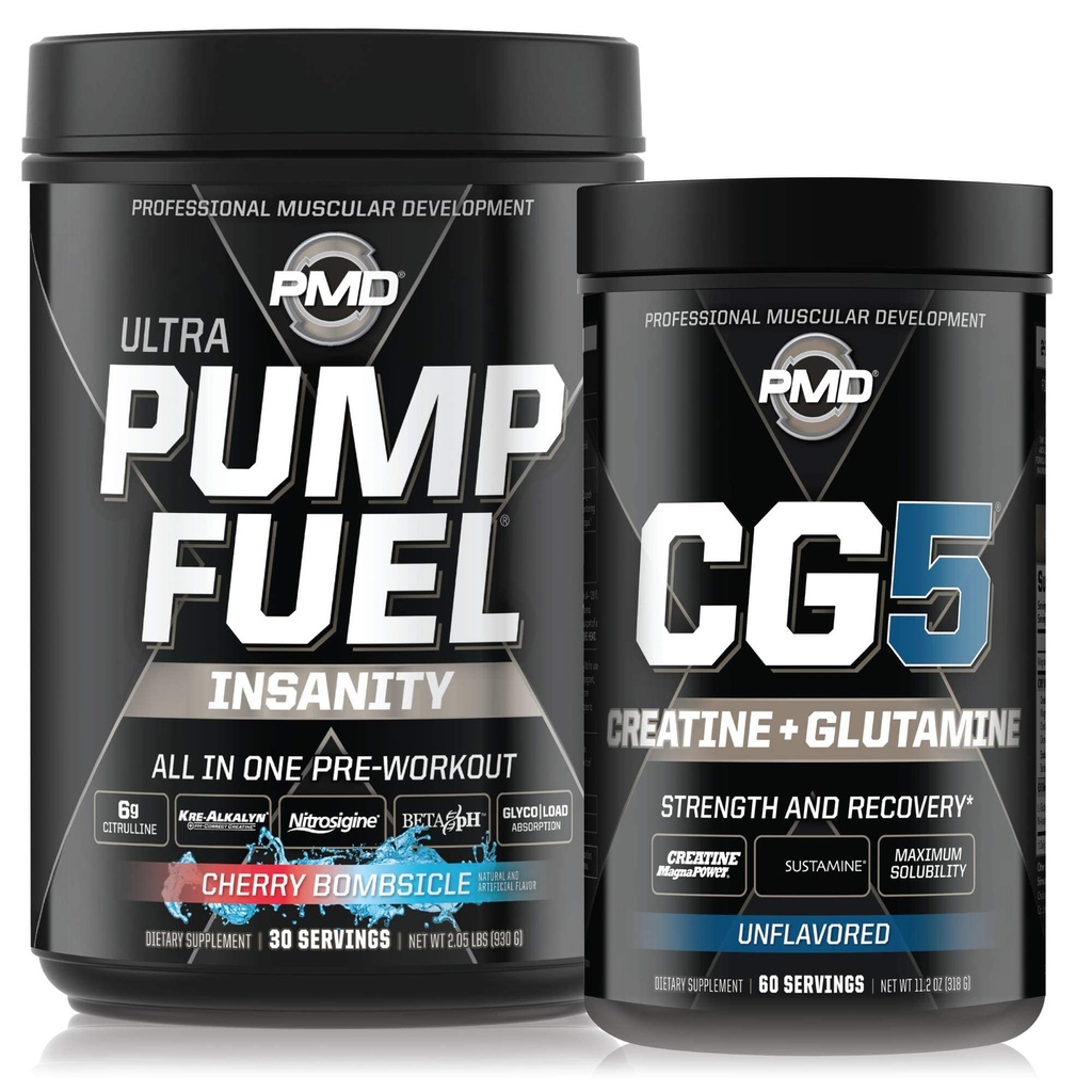 PMD Sports Ultra Pump Fuel Insanity - Předcvičení - Cherry Bombsicle (30 Servings) Sports CG5 Premium Creatine a L-glutamin Powder (60 Servings)