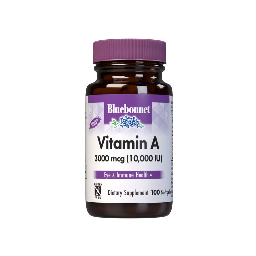 Bluebonnet Nutrition Vitamin A 10,000 IU z hlubokého moře, studené vody, rybího oleje - pro oční zdraví a imunitní funkci * - Lepek zdarma - mléčné výrobky zdarma - Molekulárně destilované - 100 Softgels - 100 Služeb
