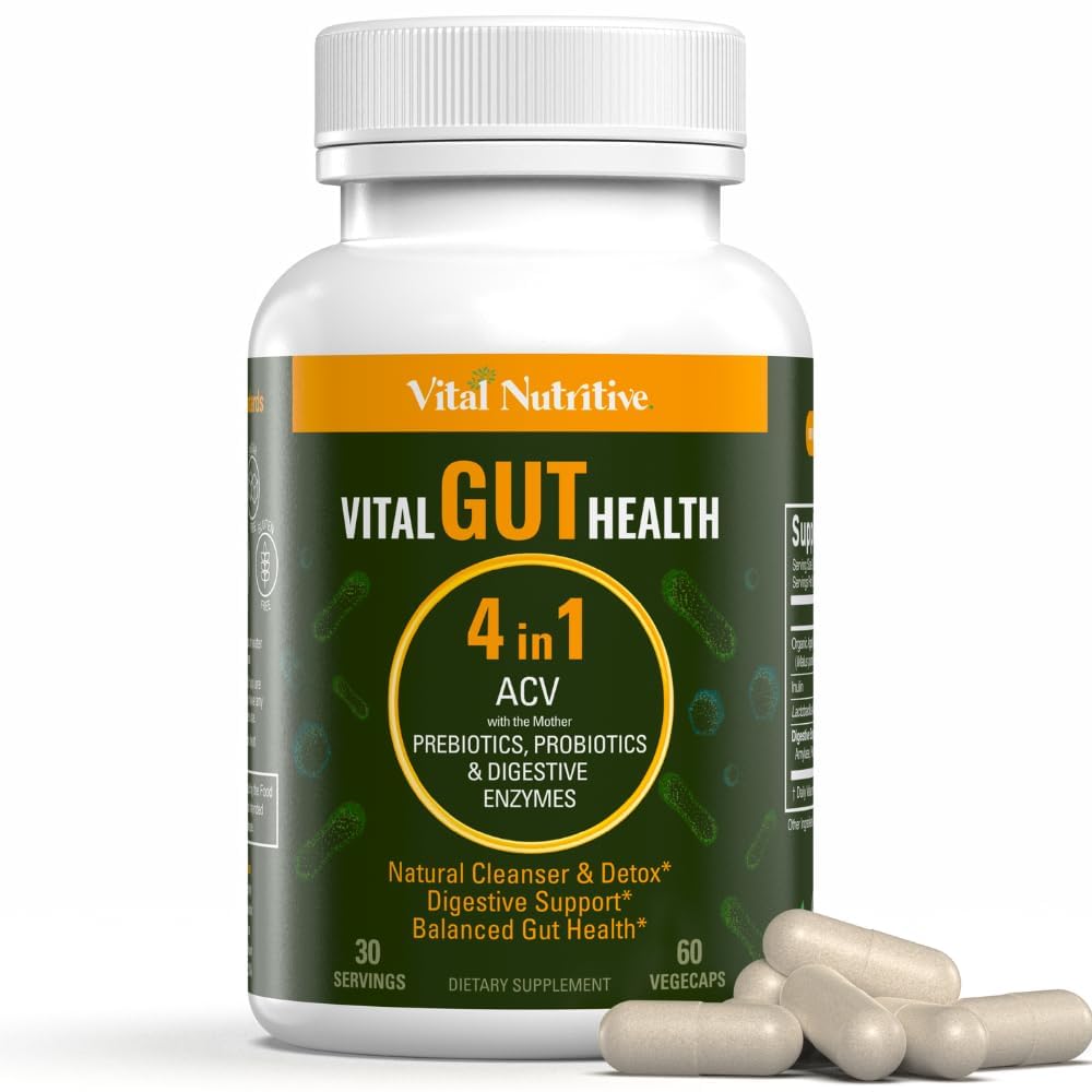 Vital Gut Health 4in1 Vzorec s jablečným octem, Prebiotika a Probiotika, Digestivní Enzymy pro silnou podporu imunity a kompletní podporu výkrmu a trávení