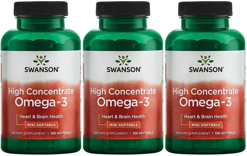 Swanson High koncentrát Omega-3 Fish Oil - esenciální mastné kyseliny - (120 Softgels, 680mg každý) 3 balení