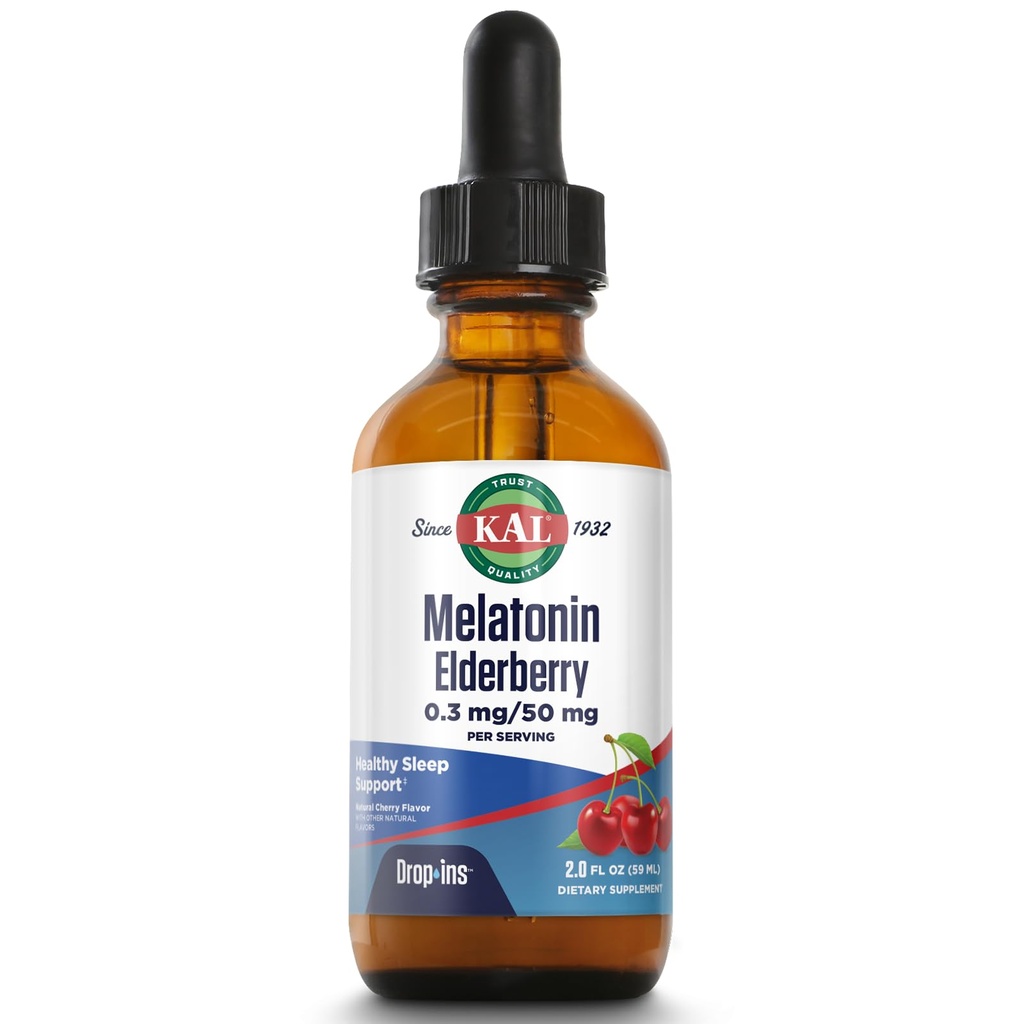 KAL 0, 3 Mg Melatonin Cherry Elderberry Dropins, 2 Fluid Ounce