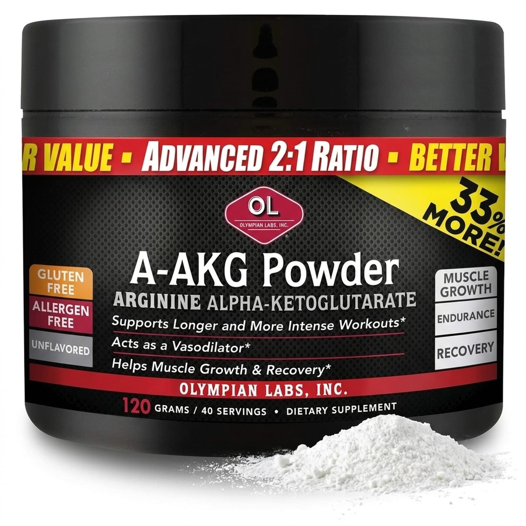 Olympian Labs PSN A-AKG Powder for men 's Health, Energy & Sports Nutrition Performance, 40-3g Servings, 120 Gram Jar