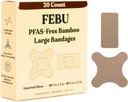 FEBU Eco- Friendly Velké Bamboo bandáže CLAS124; PFAS zdarma bandáže pro Scraps & Cuts CLAS124; Flexibilní Fabric bandáž CLAS124; Plně kompostovatelné, Latex zdarma bandáže CLAS124; 20 Počet velkých