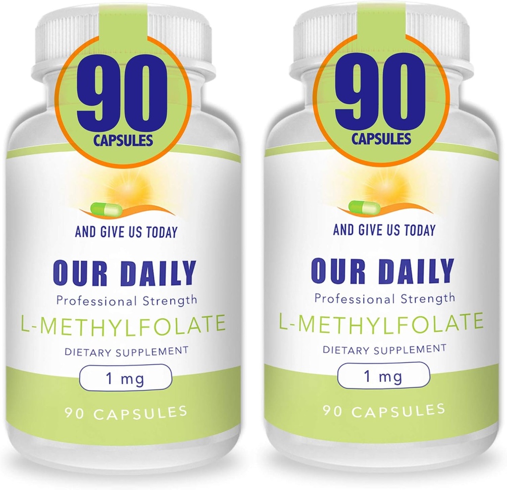 Naše Daily Vites L- Methylfolát 1mg / 1000 mcg Maximální síla aktivní folát, 5-MTHF, Filler Free, gluten Free, Non- GMO, Vegetariánské kapsle 90 Počet (balení po 2)