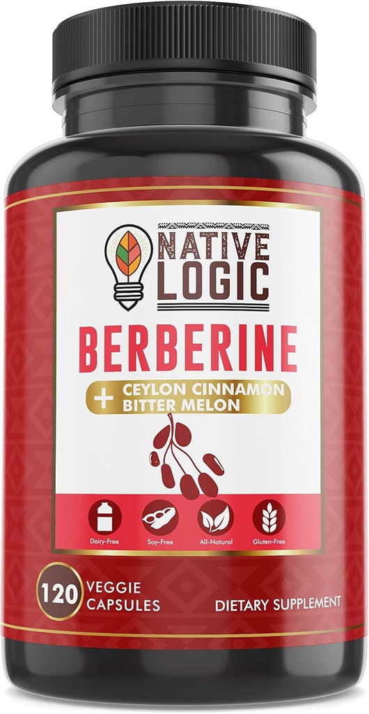 Berberine HCL 1200mg s Ceylonovou skořicí, hořkou melonou a zeleným čajem Extract CLAS124; podporuje kardiovaskulární a GI zdraví s podporou imunitního systému - 120 Kapsle