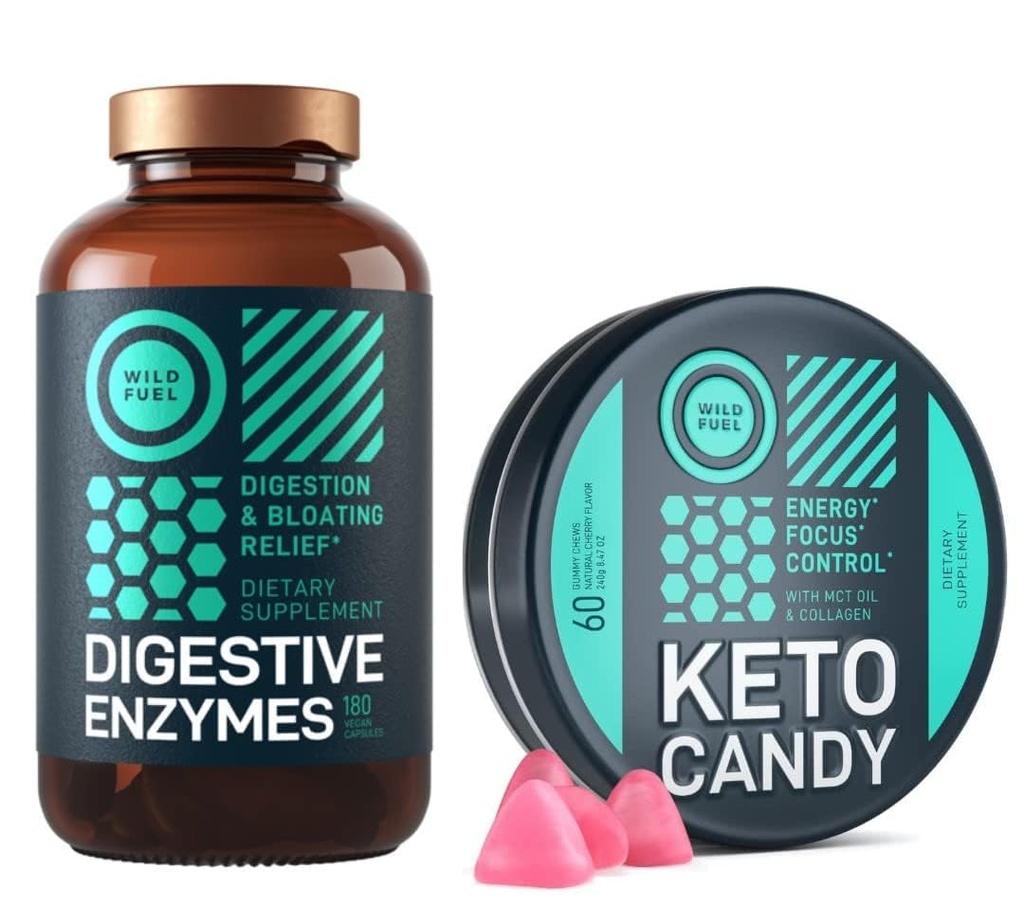 WILD FUEL Keto Candy s MCT Oil a kolagen a trávicí enzymy s Probiotic a Prebiotic Bundle