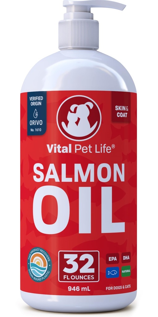 Losos olej pro psy a kočky - Zdravá kůže & Coat, Fish Oil, Omega 3 EPA DHA, Tekuté potraviny dodatek pro zvířata v zájmovém chovu, Všechny přírodní, podporuje společné a kostní zdraví, přírodní alergie & záněty obrany, 32 oz