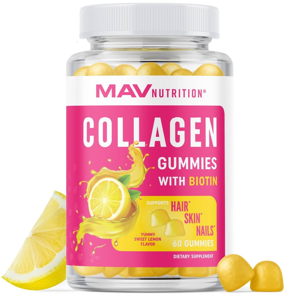 Kolagenové žvýkačky pro ženy: 124; 200mg Hydrolyzované kolagen + 2500mcg Biotin, s vitaminem C, E & Zinek 124; Anti Aging, růst vlasů, kůže, silné nehty 124; Non- GMO Gummy vitamíny doplňky: 124; 60 Počet