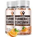 Kurkumin Žvýkačky s Ginger & Black Pepper Extract - 2 balení Tumerické Gumové doplňky pro bolest Zánět Zdraví společné hmotnosti - Vegan, Organic, Gelatin- Free - pro dospělé a děti