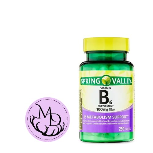 Generický vitamin B6 dodatek Jarní údolí, 100 mg, 250 Počet + Nálepka Dri Store