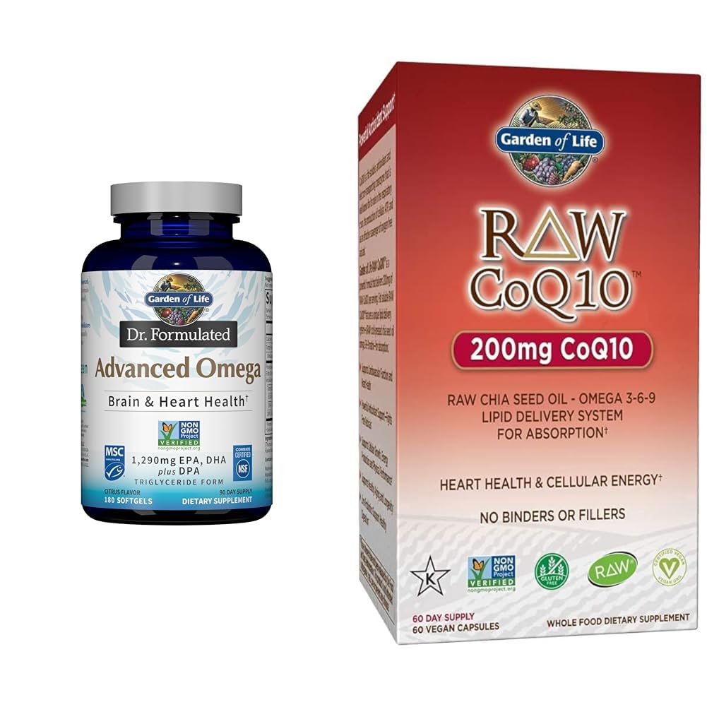 Zahrada života Dr. Forceated Advanced Omega Fish Oil - Lemon, 1,290mg EPA, DHA + DPA & Vegetarian Omega 3 6 9 Dodatek - Raw CoQ10 Chia Seed Oil All Food Nutrition