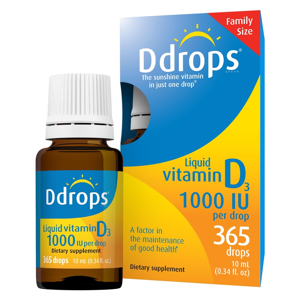 Ddrops Dospělí 1000IU 365 Kapky - Tekutý vitamin D3 dodatek, Podpora silné kosti & imunitní systém