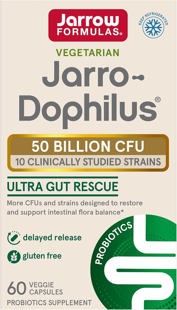 Jarro- Dophilus Ultra - 50 miliard Viable Organizmy Per Serving - 60 Zpožděné uvolnění Veggie Caps - Obnovení, ochrana a udržování střevní Flora - 60 Služeb