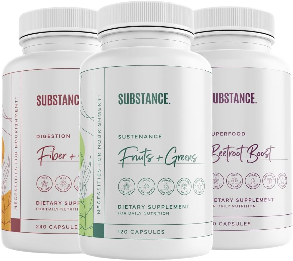 3- Balení celkově Wellness Bundle: Příroda je Suppenance Daily Fruits & Veggies (120 Caps) + Fiber & Spices (240 Caps) + Beetroot Boost (180 Caps) - US Made, Vegan- Friendly