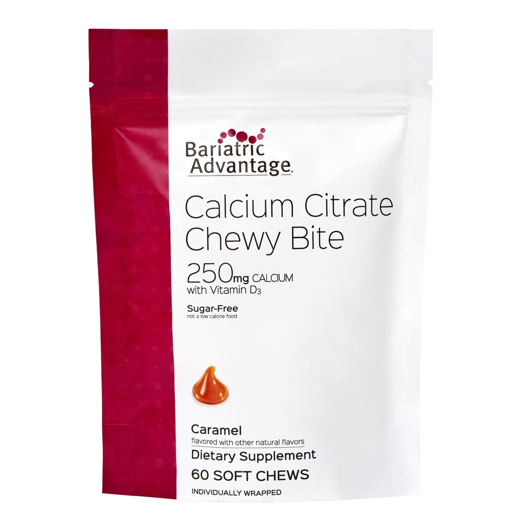 Bariatrická výhoda vápníku Citrát Žvýkačky 250 mg - pro bariatrické chirurgie Pacienti - Vitamin D3 - Sugar- Free Žvýkací doplněk vápníku - Bariatrické Žvýkačky vápníku - Karamel Flavor - 60 Počet