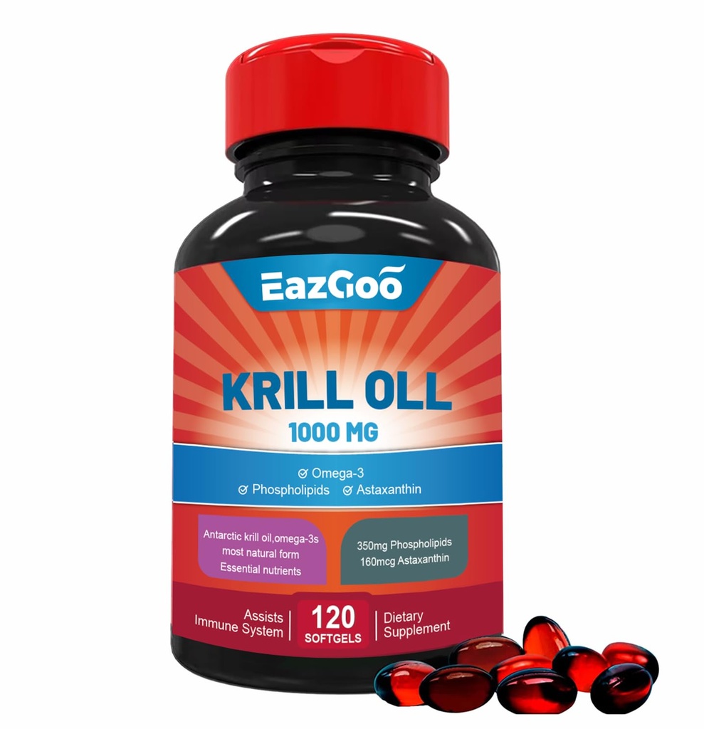 Antarktický krilový olej 1000mg, Omega 3 dodatek ACEPA, DHA, fosfolipidy a astaxanthin- 120