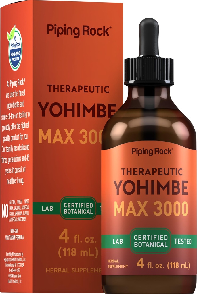 Piping Rock Yohimbe Bark Extract Dodatek 124; 4 Fl Oz Oz 124; Bylinné kapalné kapky pro muže a ženy 124; Alkohol zdarma 124; Vegetarian, Non-GMO, gluten zdarma