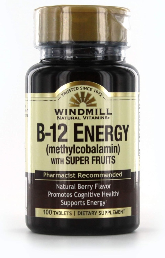 Větrný mlýn Vitamin B-12 Energie s Super Ovoce Tablety 100 Ea