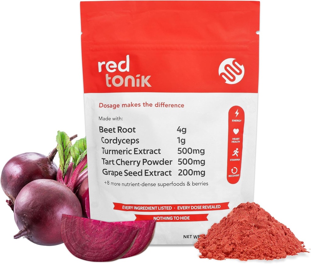 Red Tonik Superfood Powder 124; Beet Root OF 124; Houba OF 124; Turmeric OF 124; Denní dodatek 13 Superfood OF 124; Vitamíny a minerály OF 124; Boost Energy, Stamina OF 124; Post- Workout Recovery 124; Berry Flavor