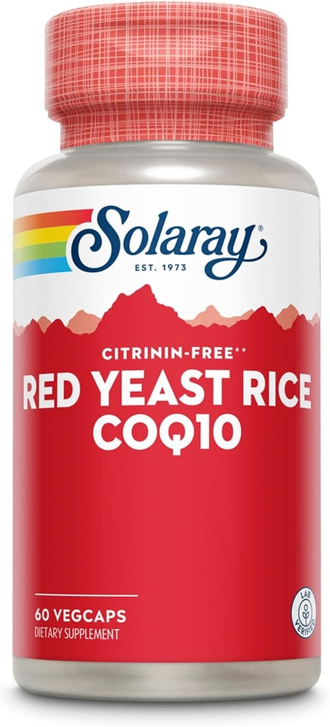 SOLARAY Red Yeast Rice Plus CoQ-10 & No-Flush Niacin Vitamin B-3, Zdravé srdce a kardiovaskulární podpora, Non-ozářený & Citrinin zdarma, 60 denní záruka vrácení peněz, 60 Služeb, 60 VegCaps