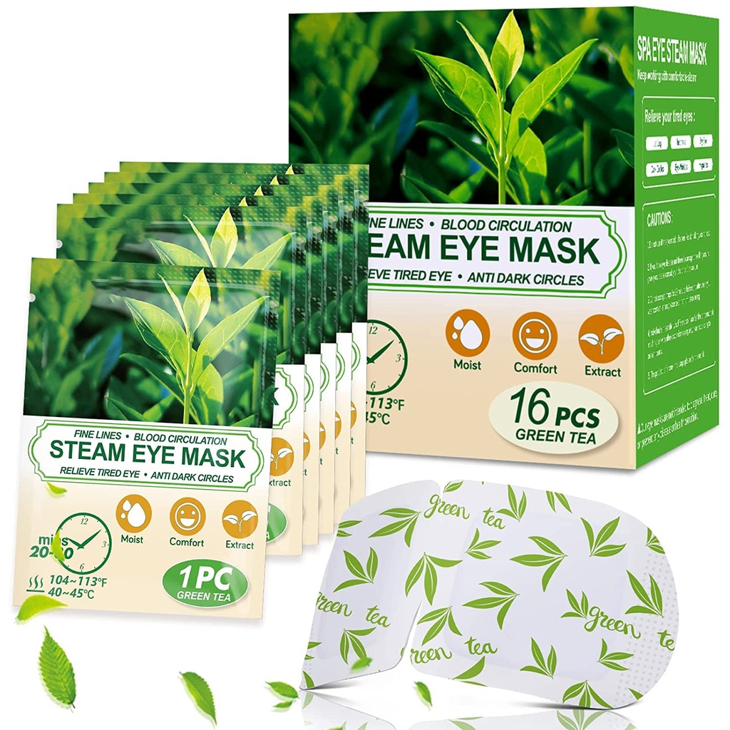 16 Packs Steam Oční masky pro suché oči, Zelený čaj Teplé Oční maska, Relief Eye Únava & Puffy Eyes, Moist Topení Kompress pro oči, Vyhřívané Oční maska, Jednorázové cestovní Essentials & Relaxation Sady