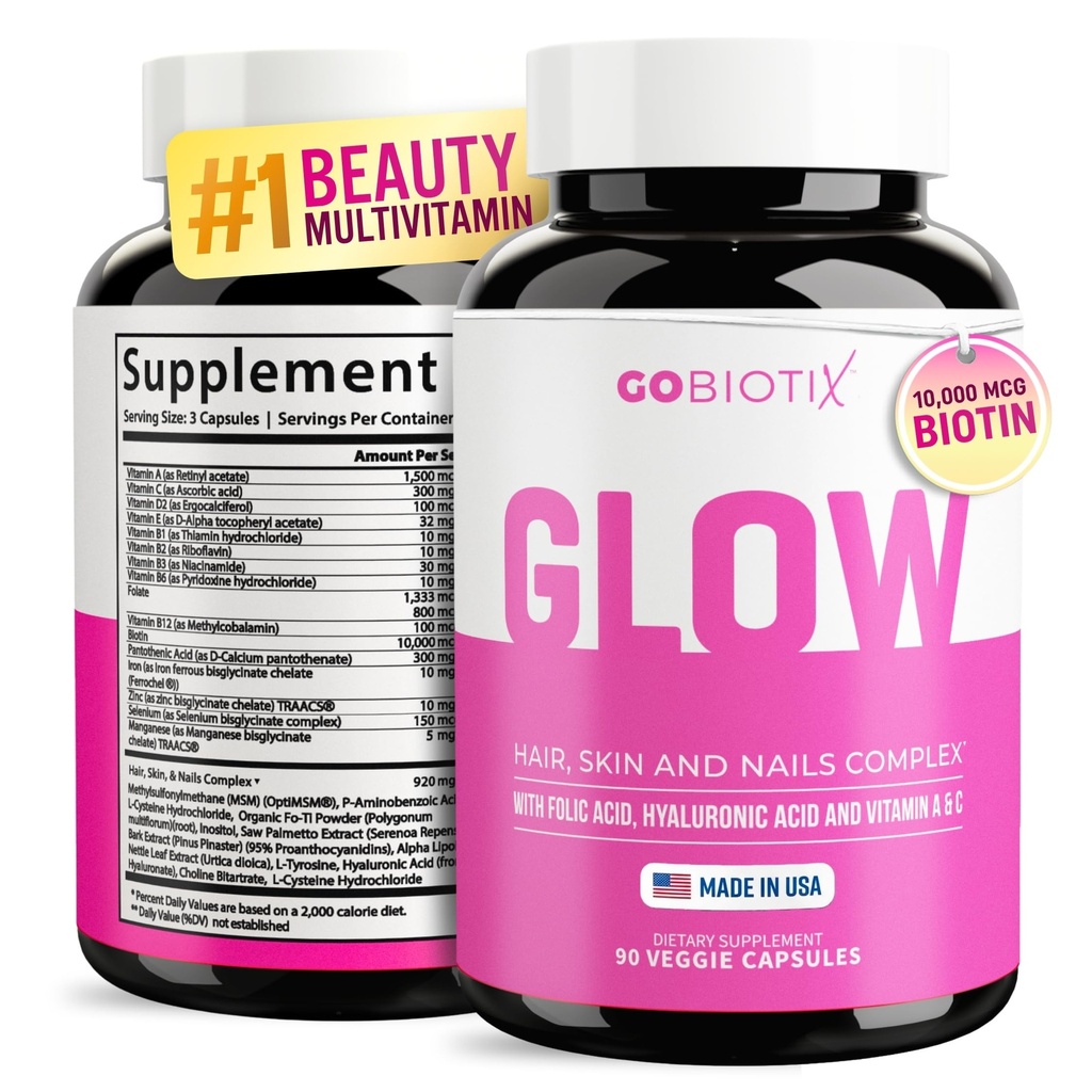 GOBIOTIX Vlasová kůže a nehty Vitamin dodatek - 10000mcg Biotin pilulky s kyselinou hyaluronovou, folát, železo, hořčík, a zinek - kolagen výroba, růst vlasů - 30 Služeb