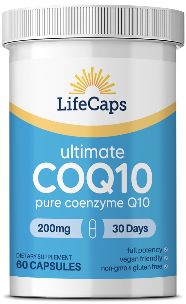 LifeCaps CoQ10 200mg - Ultra CoQ10 - Ultra vysoké absorpční Q10 doplňky - 60 Počet