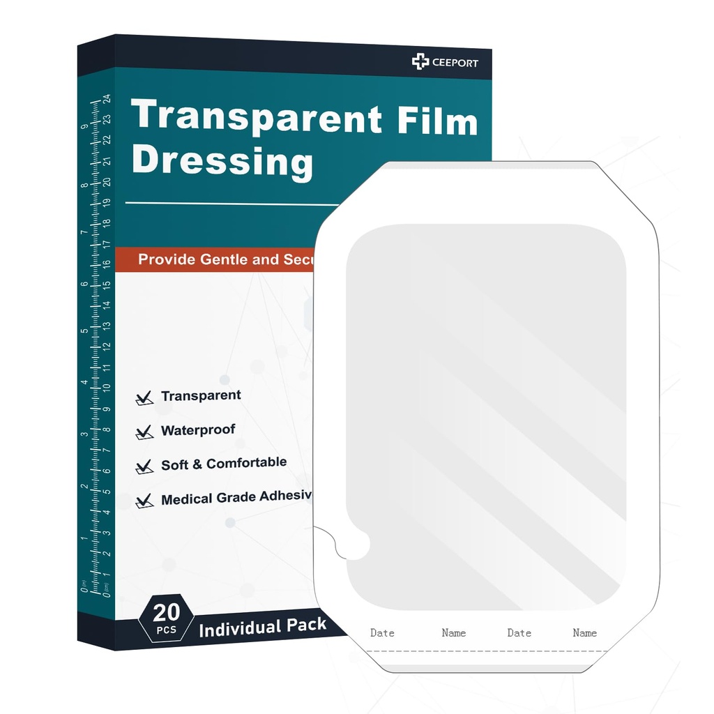 Transparentní Film Dressing 6 "x 8", 20 Packs Vodotěsné zranění Obvazové Patches, Wound Cover Patches pro Post Surgical Sprcha, IV štít, Tattoo Péče bandáž