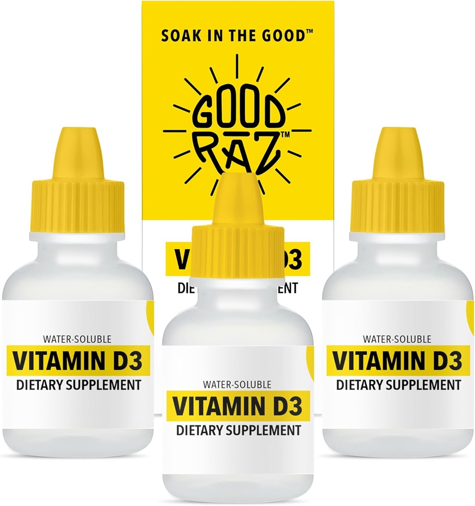 Vitamin D Kapky Dospělí - Vodorozpustné kapalné D3 Kapky - Potenciální vitamín D Kapky kapalné - No Stir, Non- GMO, Kosher - D3 Kapalné přidat do nápoje nebo potravin, Bezchutné - 12- Měsíční dodávky (3)
